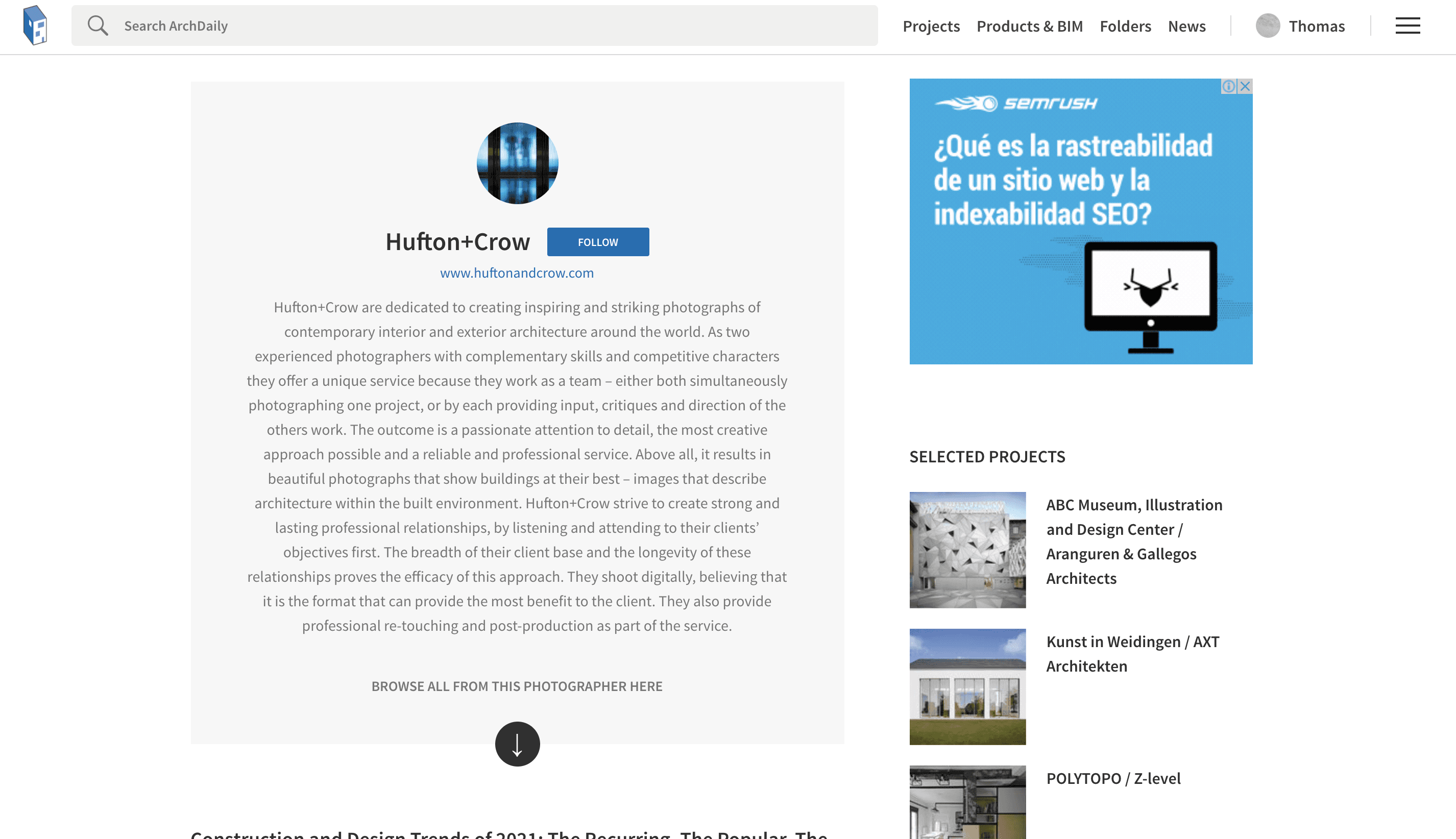 Old ArchDaily architecture office landing page
